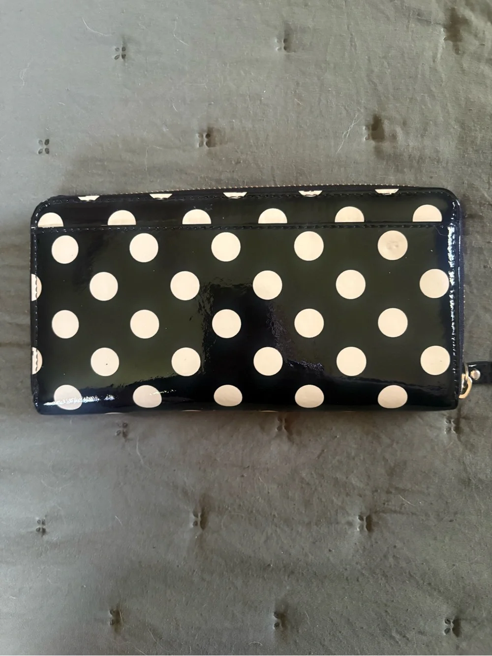 kate spade Black and White Polka Dot Patent Zip Wallet